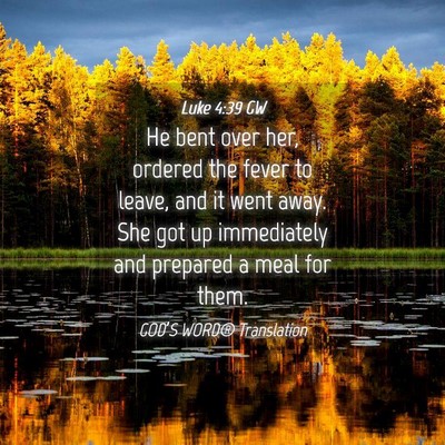 Picture 04 - Luke 4:39 GW - He bent over her, ordered the fever to leave, and - Bible Verse Picture
