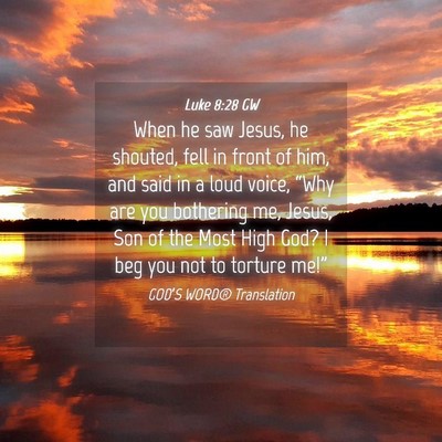 Picture 04 - Luke 8:28 GW - When he saw Jesus, he shouted, fell in front of - Bible Verse Picture