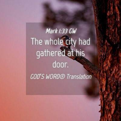 Picture 04 - Mark 1:33 GW - The whole city had gathered at his - Bible Verse Picture