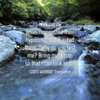 Picture 04 - Mark 12:15 GW - Jesus recognized their hypocrisy, so he asked - Bible Verse Picture