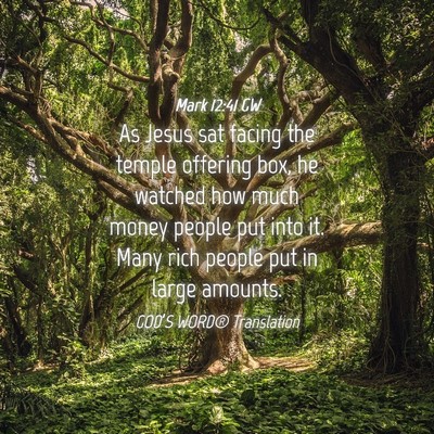 Picture 04 - Mark 12:41 GW - As Jesus sat facing the temple offering box, he - Bible Verse Picture
