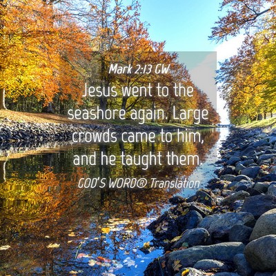 Picture 04 - Mark 2:13 GW - Jesus went to the seashore again. Large crowds - Bible Verse Picture