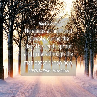 Picture 04 - Mark 4:27 GW - He sleeps at night and is awake during the day. - Bible Verse Picture