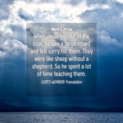 Picture 04 - Mark 6:34 GW - When Jesus got out of the boat, he saw a large - Bible Verse Picture