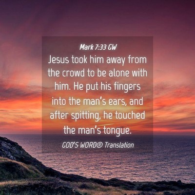 Picture 04 - Mark 7:33 GW - Jesus took him away from the crowd to be alone - Bible Verse Picture