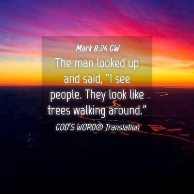 Picture 04 - Mark 8:24 GW - The man looked up and said, “I see people. They - Bible Verse Picture