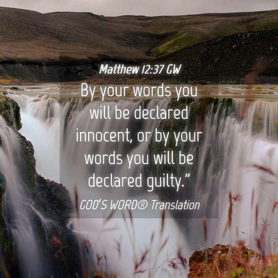 Picture 04 - Matthew 12:37 GW - By your words you will be declared innocent, or - Bible Verse Picture