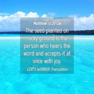 Picture 04 - Matthew 13:20 GW - The seed planted on rocky ground is the person - Bible Verse Picture