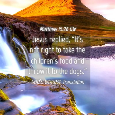 Picture 04 - Matthew 15:26 GW - Jesus replied, “It’s not right to take the - Bible Verse Picture