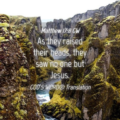 Picture 04 - Matthew 17:8 GW - As they raised their heads, they saw no one but - Bible Verse Picture