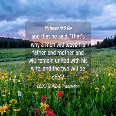 Picture 04 - Matthew 19:5 GW - and that he said, ‘That’s why a man will - Bible Verse Picture