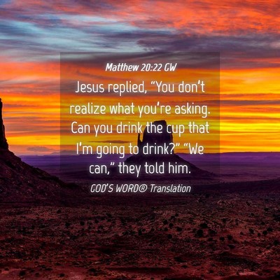 Picture 04 - Matthew 20:22 GW - Jesus replied, “You don’t realize what - Bible Verse Picture