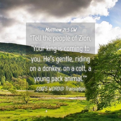 Picture 04 - Matthew 21:5 GW - “Tell the people of Zion, ‘Your king is - Bible Verse Picture