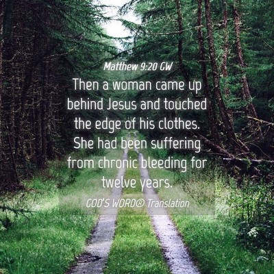 Picture 04 - Matthew 9:20 GW - Then a woman came up behind Jesus and touched the - Bible Verse Picture