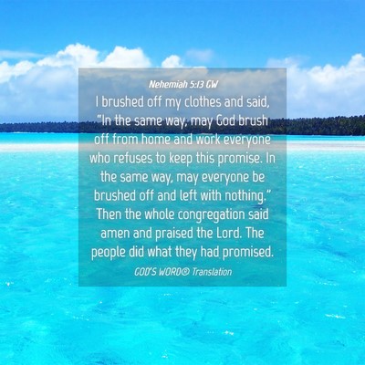 Picture 04 - Nehemiah 5:13 GW - I brushed off my clothes and said, “In the same - Bible Verse Picture