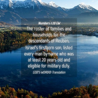 Picture 04 - Numbers 1:20 GW - The roster of families and households for the - Bible Verse Picture
