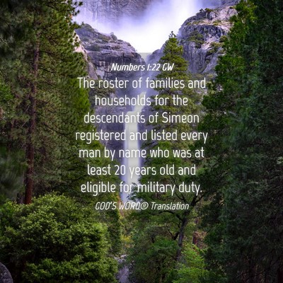 Picture 04 - Numbers 1:22 GW - The roster of families and households for the - Bible Verse Picture