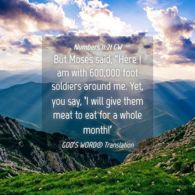 Picture 04 - Numbers 11:21 GW - But Moses said, “Here I am with 600,000 foot - Bible Verse Picture