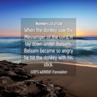 Picture 04 - Numbers 22:27 GW - When the donkey saw the Messenger of the Lord, it - Bible Verse Picture