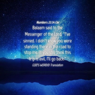 Picture 04 - Numbers 22:34 GW - Balaam said to the Messenger of the Lord, - Bible Verse Picture