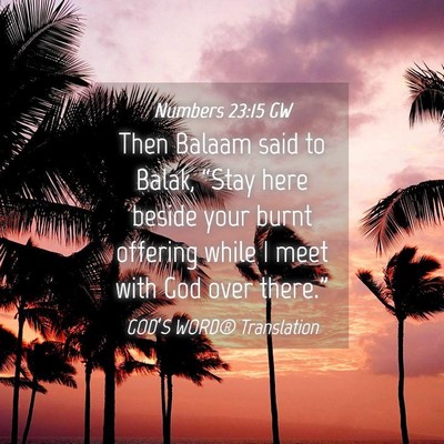 Picture 04 - Numbers 23:15 GW - Then Balaam said to Balak, “Stay here beside - Bible Verse Picture