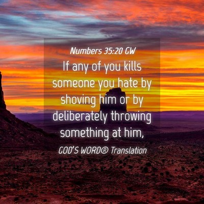 Picture 04 - Numbers 35:20 GW - If any of you kills someone you hate by shoving - Bible Verse Picture