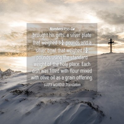 Picture 04 - Numbers 7:55 GW - brought his gifts: a silver plate that weighed - Bible Verse Picture
