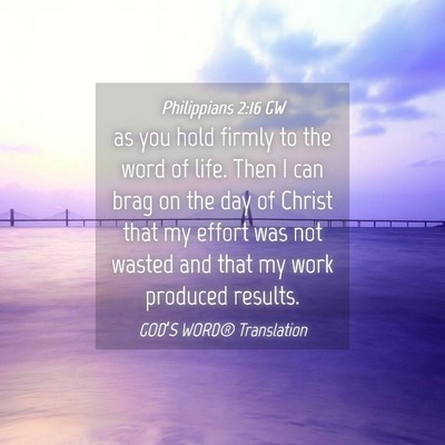 Picture 04 - Philippians 2:16 GW - as you hold firmly to the word of life. Then I - Bible Verse Picture