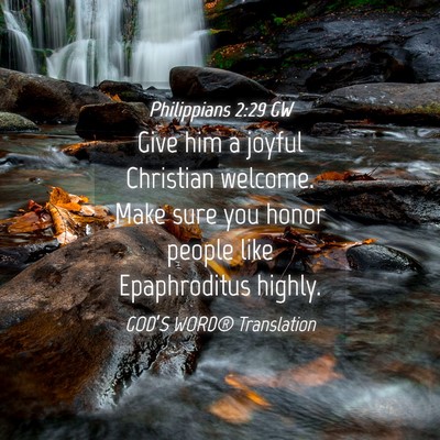 Picture 04 - Philippians 2:29 GW - Give him a joyful Christian welcome. Make sure - Bible Verse Picture