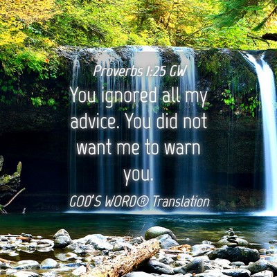 Picture 04 - Proverbs 1:25 GW - You ignored all my advice. You did not want me to - Bible Verse Picture