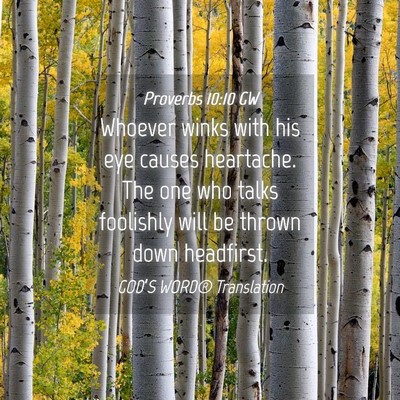 Picture 04 - Proverbs 10:10 GW - Whoever winks with his eye causes heartache. The - Bible Verse Picture