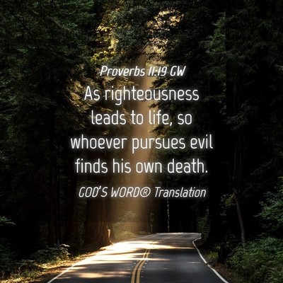 Picture 04 - Proverbs 11:19 GW - As righteousness leads to life, so whoever - Bible Verse Picture