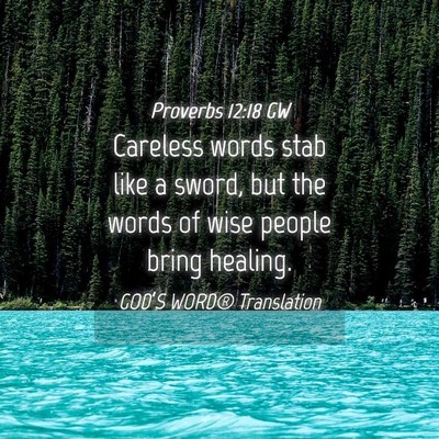 Picture 04 - Proverbs 12:18 GW - Careless words stab like a sword, but the words - Bible Verse Picture