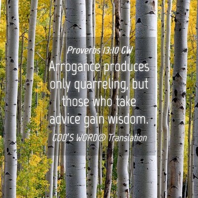 Picture 04 - Proverbs 13:10 GW - Arrogance produces only quarreling, but those who - Bible Verse Picture