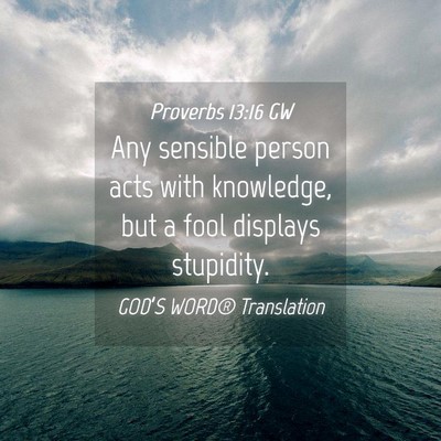 Picture 04 - Proverbs 13:16 GW - Any sensible person acts with knowledge, but a - Bible Verse Picture