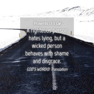 Picture 04 - Proverbs 13:5 GW - A righteous person hates lying, but a wicked - Bible Verse Picture