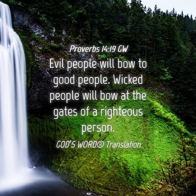 Picture 04 - Proverbs 14:19 GW - Evil people will bow to good people. Wicked - Bible Verse Picture