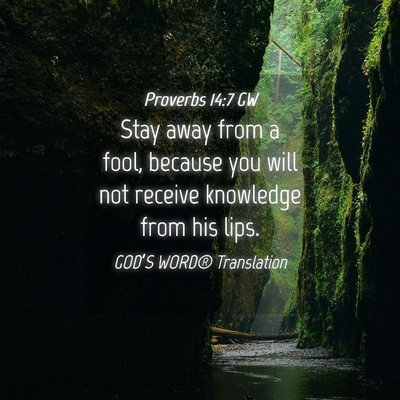 Picture 04 - Proverbs 14:7 GW - Stay away from a fool, because you will not - Bible Verse Picture