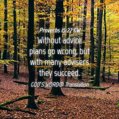Picture 04 - Proverbs 15:22 GW - Without advice plans go wrong, but with many - Bible Verse Picture
