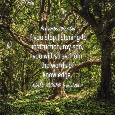Picture 04 - Proverbs 19:27 GW - If you stop listening to instruction, my son, you - Bible Verse Picture