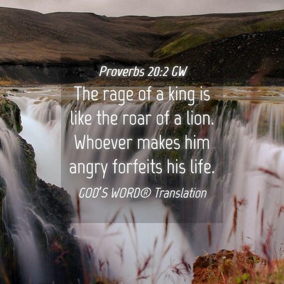 Picture 04 - Proverbs 20:2 GW - The rage of a king is like the roar of a lion. - Bible Verse Picture