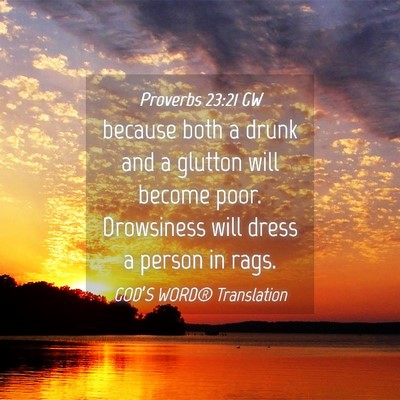 Picture 04 - Proverbs 23:21 GW - because both a drunk and a glutton will become - Bible Verse Picture