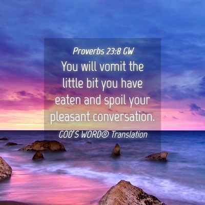 Picture 04 - Proverbs 23:8 GW - You will vomit the little bit you have eaten and - Bible Verse Picture