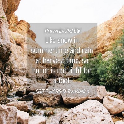 Picture 04 - Proverbs 26:1 GW - Like snow in summertime and rain at harvest time, - Bible Verse Picture