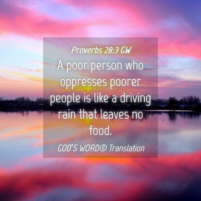 Picture 04 - Proverbs 28:3 GW - A poor person who oppresses poorer people is like - Bible Verse Picture