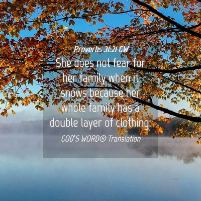 Picture 04 - Proverbs 31:21 GW - She does not fear for her family when it snows - Bible Verse Picture