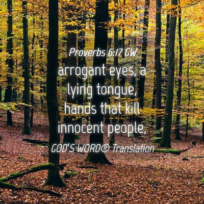 Picture 04 - Proverbs 6:17 GW - arrogant eyes, a lying tongue, hands that kill - Bible Verse Picture