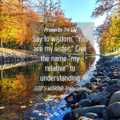 Picture 04 - Proverbs 7:4 GW - Say to wisdom, “You are my sister.” Give the - Bible Verse Picture