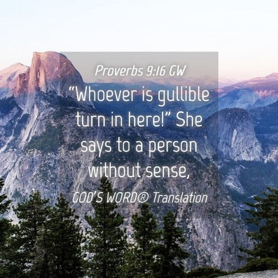 Picture 04 - Proverbs 9:16 GW - “Whoever is gullible turn in here!” She says - Bible Verse Picture