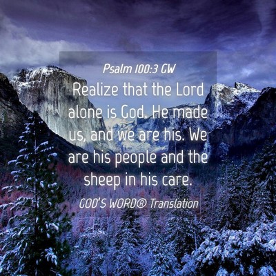 Picture 04 - Psalm 100:3 GW - Realize that the Lord alone is God. He made us, - Bible Verse Picture